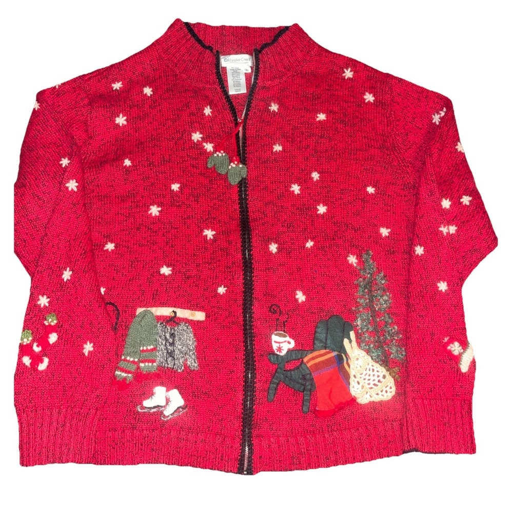 Coldwater Creek Christmas Sweater Cozy Cabin Knit Granny Core XLarge Full Zip XL